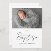 Einfaches Custom Baby Foto Taufen Gold Kreuz Einladung (Vorne/Hinten)