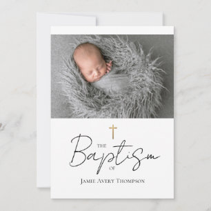 Einfaches Custom Baby Foto Taufen Gold Kreuz Einladung