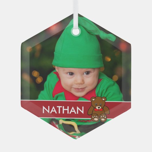 Einfaches Custom Baby Foto Weihnachten Personalisi Ornament Aus Glas (Vorderseite)