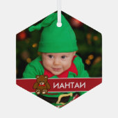 Einfaches Custom Baby Foto Weihnachten Personalisi Ornament Aus Glas (Rückseite)