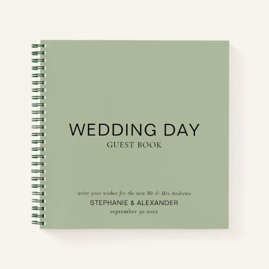 Einfaches Custom Sage Green Wedding Gästebuch Notizblock (Vorderseite)