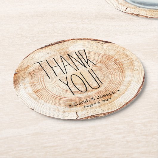 Einfaches Dankeschön an Wood Grain Rustic Wedding Runder Pappuntersetzer (Angewinkelt)