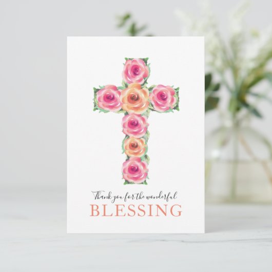 Einfaches Dankeschön Religiös mit Watercolor Cross Dankeskarte (Stehend Vorderseite)