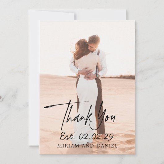 Einfaches Datum Moderne Hochzeit Dankeskarte (Vorderseite)