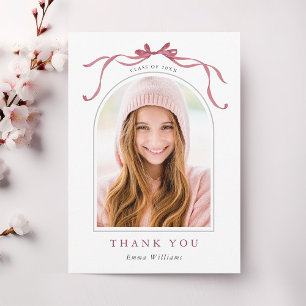 Einfaches Deep Blush Schleifen Abschlussfoto Dankeskarte