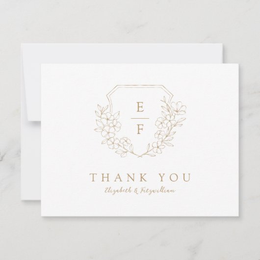 Einfaches Delikatgold-Kirschblossom Monogramm-Wapp Dankeskarte (Vorderseite)
