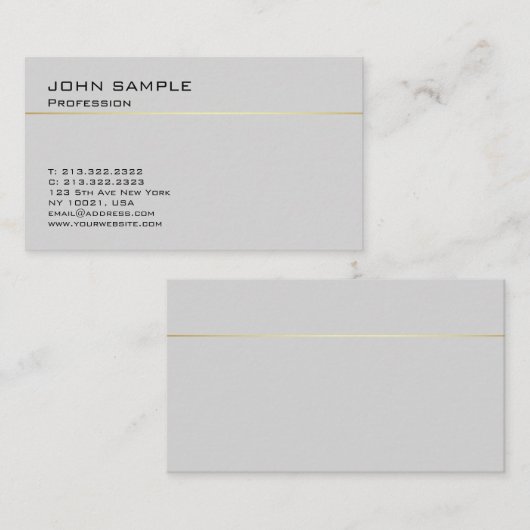 Einfaches Design Beruflich Elegant Grau Gold Visitenkarte (Vorne/Hinten)