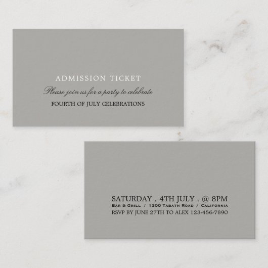 Einfaches Design-Eintrittsticket Begleitkarte (Vorne/Hinten)