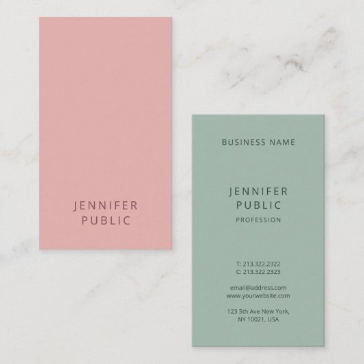 Einfaches Design Elegante rosa grüne moderne Vorla Visitenkarte (Vorne/Hinten)