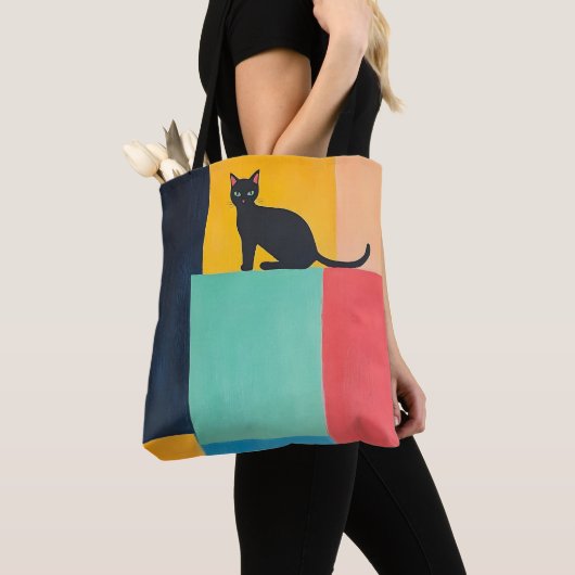 Einfaches Design schwarze Katze Tasche (Von Nahem)