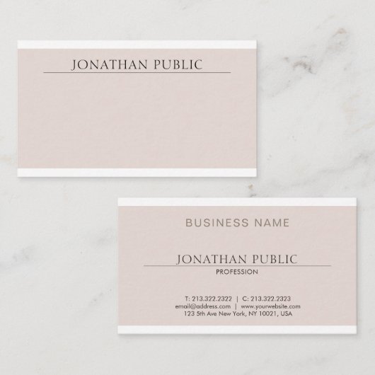Einfaches Design Trendy Beige Brown Schlicht Visitenkarte (Vorne/Hinten)