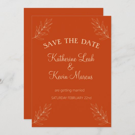 Einfaches Design von Burnt Orange- und Gold-Blätte Einladung (Vorne/Hinten)