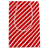 Einfaches, diagonal-weiße Streifen-Muster auf Rot Mittlere Geschenktüte (Vorderseite)