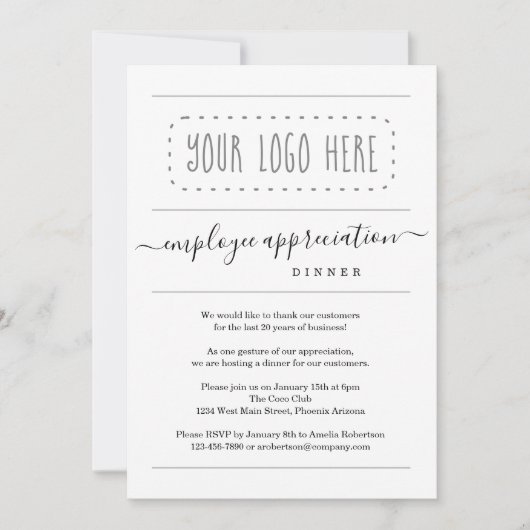 Einfaches Dinner zur Mitarbeiterbewertung - Logo h Einladung (Vorderseite)
