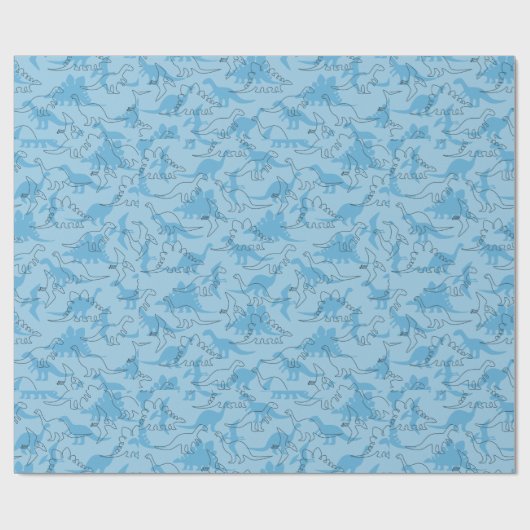 Einfaches Dinosaurier-Muster in Blau Geschenkpapier (Flach)