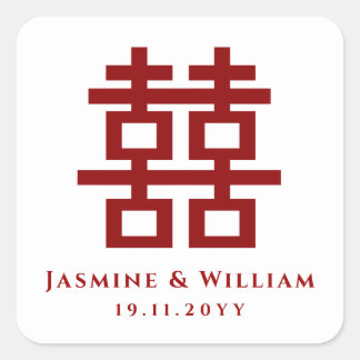 Einfaches Doppelglücksgefühl chinesischer Hochzeit Quadratischer Aufkleber
