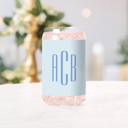 Einfaches drei Buchstaben blaues Monogramm Dosenglas (Insitu (Hochzeit))