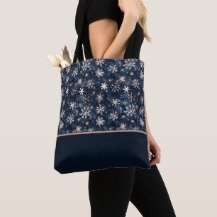 Einfaches Dunkelblau mit Schneeflocken-Farbblock Tasche