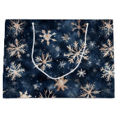 Einfaches Dunkelblau mit Schneeflocken-Muster Große Geschenktüte (Vorderseite)