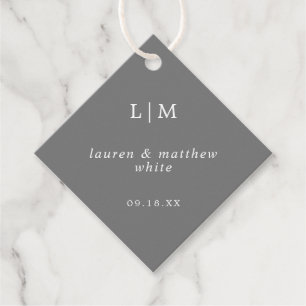 Einfaches dunkelgraues Monogramm Elegante Hochzeit Geschenkanhänger