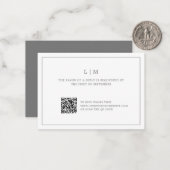 Einfaches dunkelgraues Monogramm QR-Code-Hochzeit  Mitteilungskarte (Vorderseite/Rückseite Beispiel)