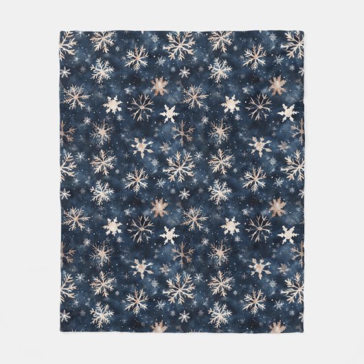 Einfaches dunkles Blau mit Schneeflocken Fleecedecke (Vorderseite)