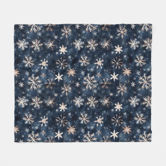Einfaches dunkles Blau mit Schneeflocken Fleecedecke (Vorderseite (Horizontal))