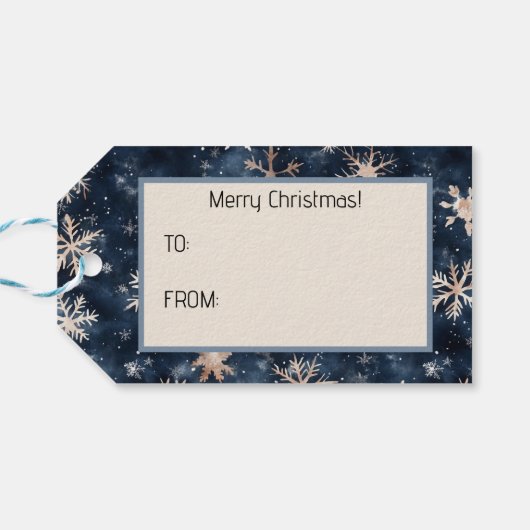 Einfaches dunkles Blau mit Schneeflocken Geschenkanhänger (Rückseite Horizontal)