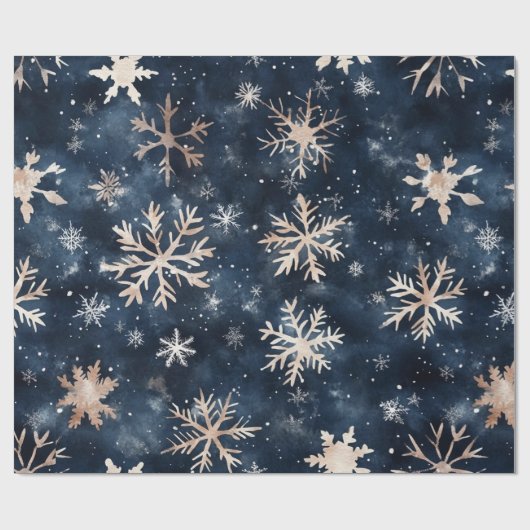 Einfaches dunkles Blau mit Schneeflocken Geschenkpapier (Flach)