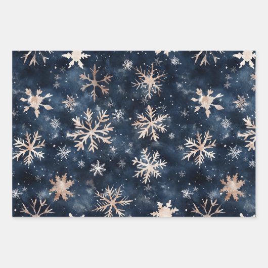 Einfaches dunkles Blau mit Schneeflocken Geschenkpapier Set (Vorderseite 2)