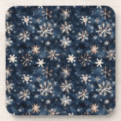 Einfaches dunkles Blau mit Schneeflocken Getränkeuntersetzer (Vorderseite)