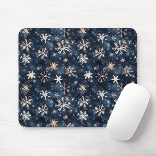 Einfaches dunkles Blau mit Schneeflocken Mousepad (Mit Mouse)