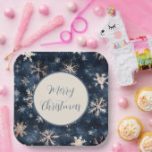 Einfaches dunkles Blau mit Schneeflocken Pappteller (Party)