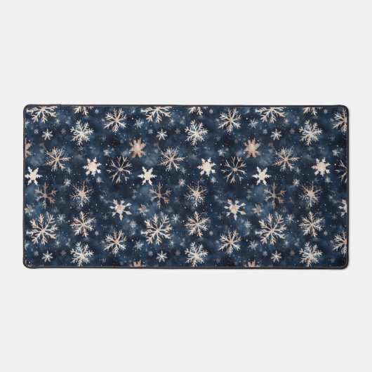 Einfaches dunkles Blau mit Schneeflocken Schreibtischunterlage (Vorderseite)