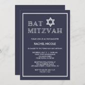 einfaches, dunkles Blau und weißes Bat Mitzvah Einladung (Vorne/Hinten)
