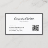 Einfaches dunkles Grau-Cursive Skriptgrenze QR-Cod Visitenkarte (Rückseite)