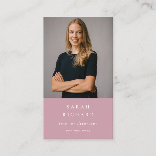 Einfaches Dusky Pink Berufliches Foto Visitenkarte (Vorderseite)