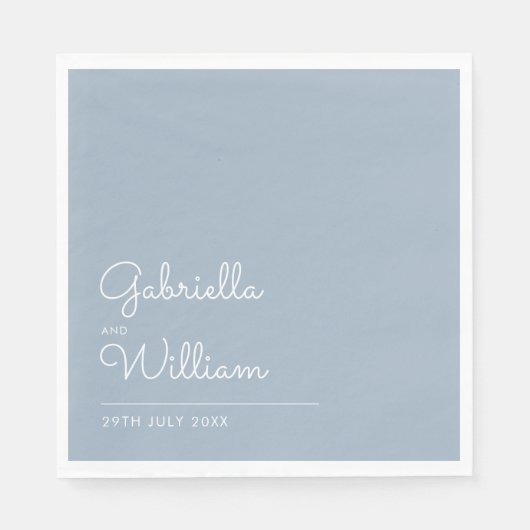 Einfaches Dusty Blau und weißes Skript Serviette (Vorderseite)