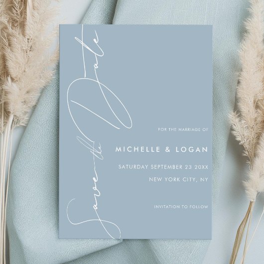Einfaches Dusty Blue Modern Script Wedding Save The Date