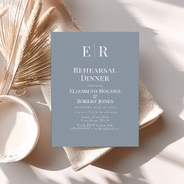 Einfaches Dusty Blue Monogram Probe Dinner Einladung
