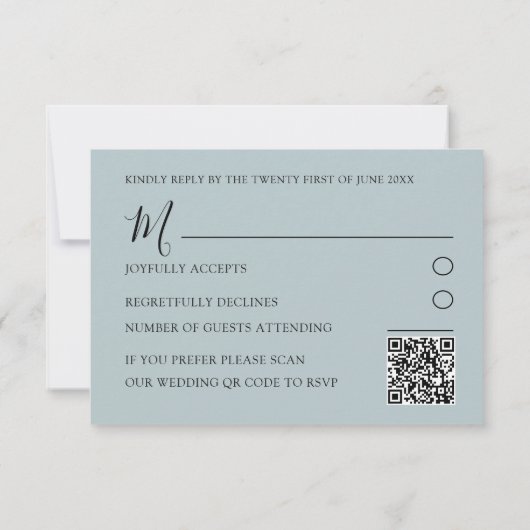 Einfaches Dusty Blue QR Code Wedding RSVP Karte (Rückseite)
