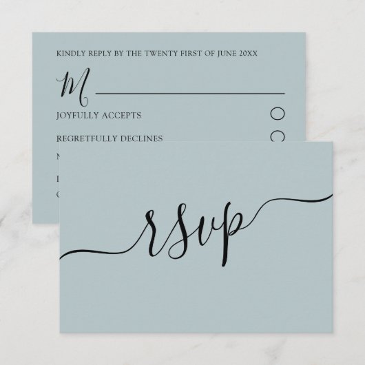 Einfaches Dusty Blue QR Code Wedding RSVP Karte (Vorne/Hinten)