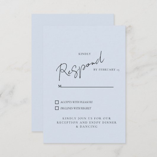 Einfaches Dusty Blue Wedding RSVP Dinner & Dancing (Vorne/Hinten)