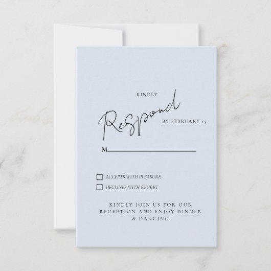 Einfaches Dusty Blue Wedding RSVP Dinner & Dancing Karte (Vorderseite)