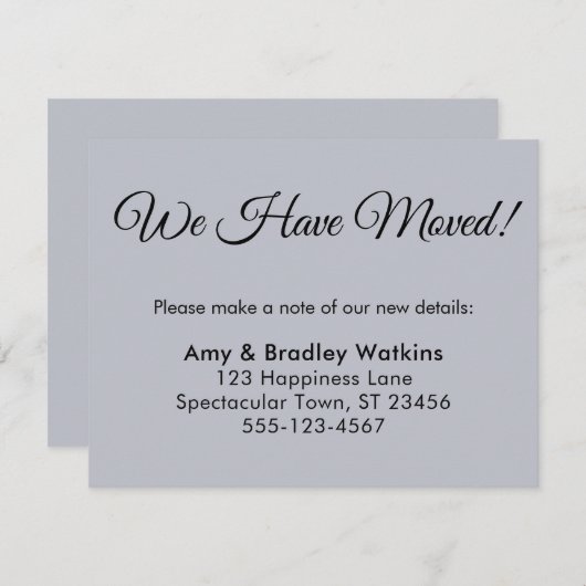 Einfaches Dusty Blue Wir haben den Adresswechsel v Begleitkarte (Vorne/Hinten)