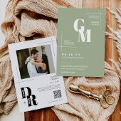 Einfaches Dusty Green Modern Minimal Wedding QR Co Einladung
