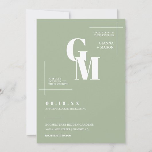 Einfaches Dusty Green Modern Minimal Wedding QR Co Einladung (Vorderseite)