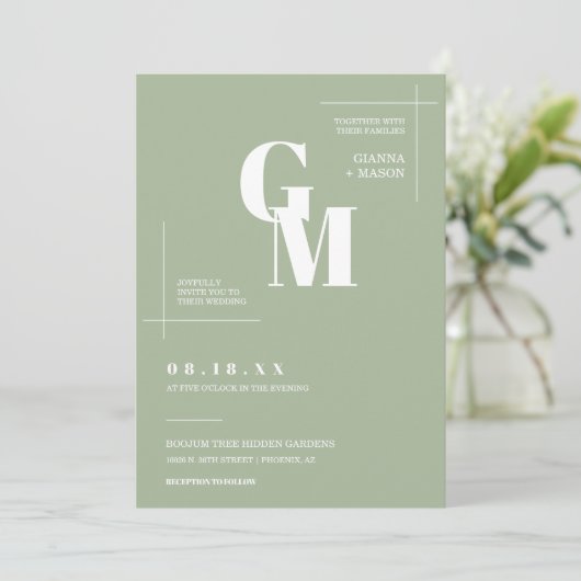 Einfaches Dusty Green Modern Minimal Wedding QR Co Einladung (Stehend Vorderseite)