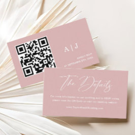 Einfaches Dusty Pink-Hochzeitstil-Website Qr-Code Begleitkarte