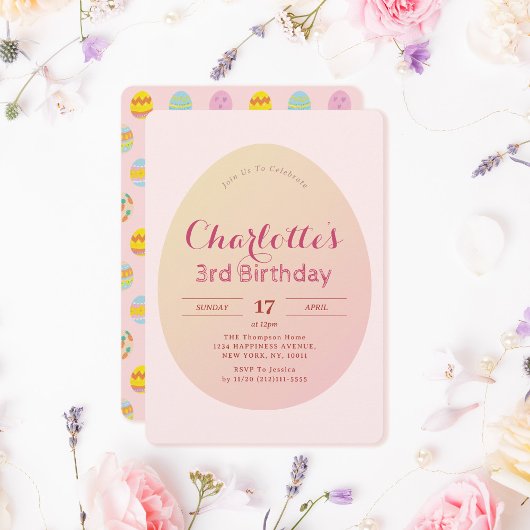 Einfaches Ei-Muster Weichrosa Kindergeburtstag Einladung